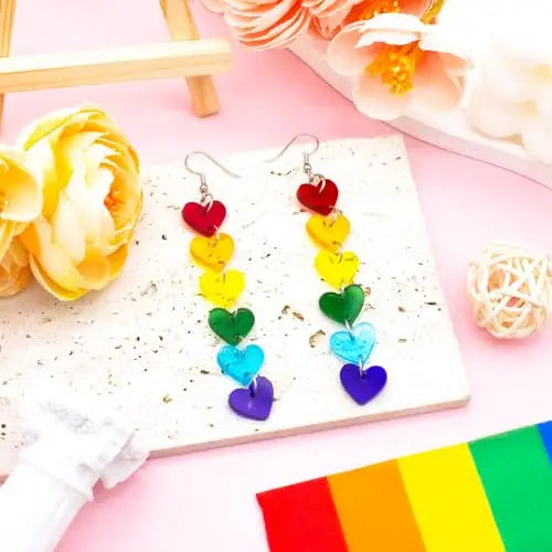 Vintage Rainbow Love Dangle Earrings Acrylic Tassel Superimposed Cardioid Drop Earrings Ladies Party Prom Ornament Gift