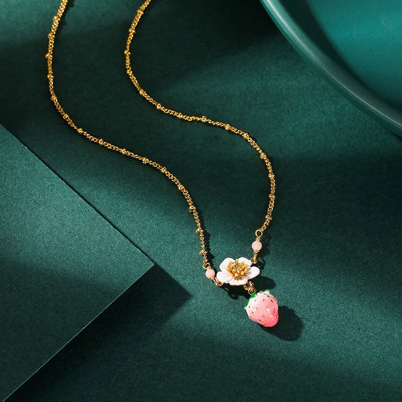 3D Pink Strawberry necklace