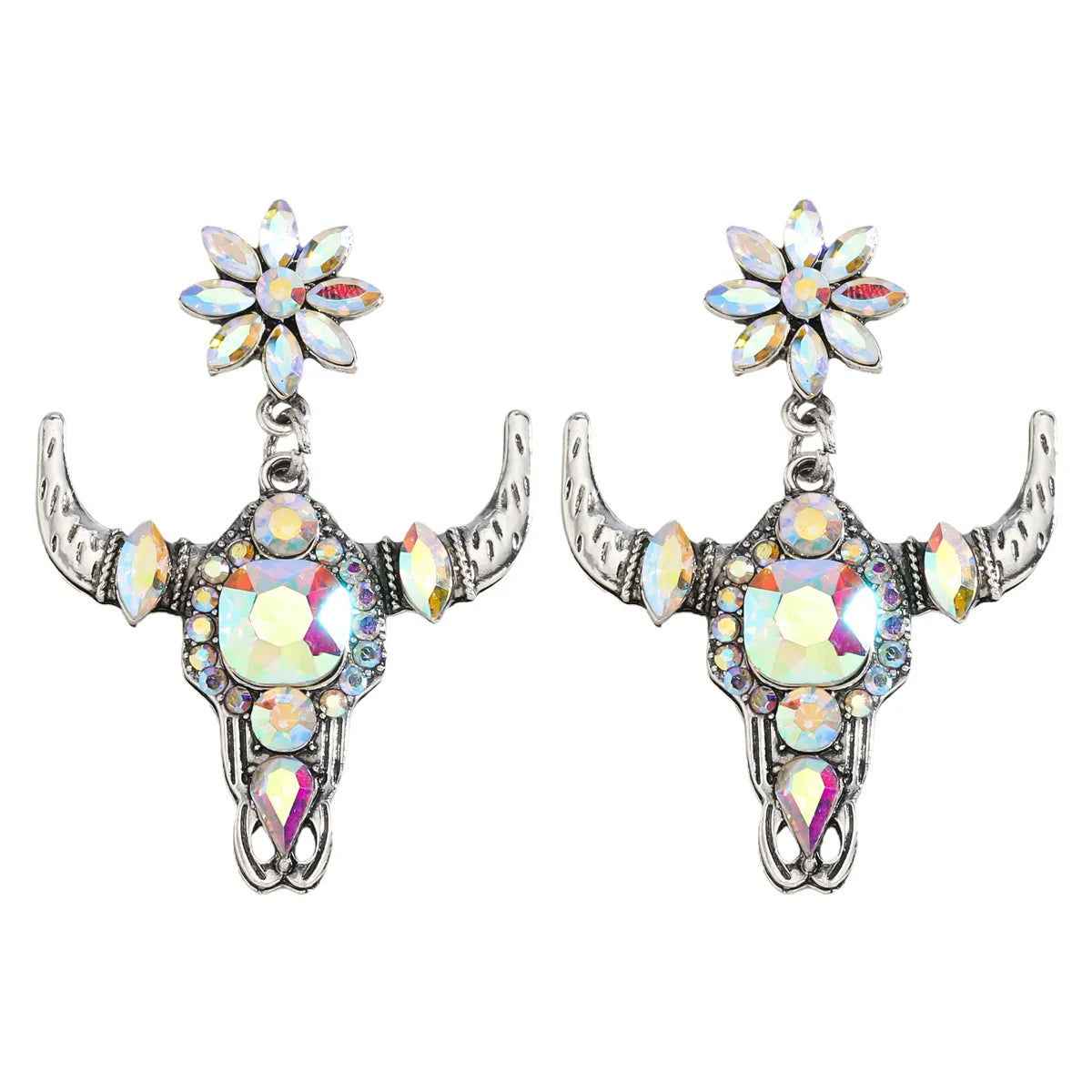 Gorgeous Steer Skull Stone Stud Earrings