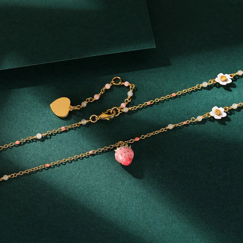 3D Pink Strawberry necklace
