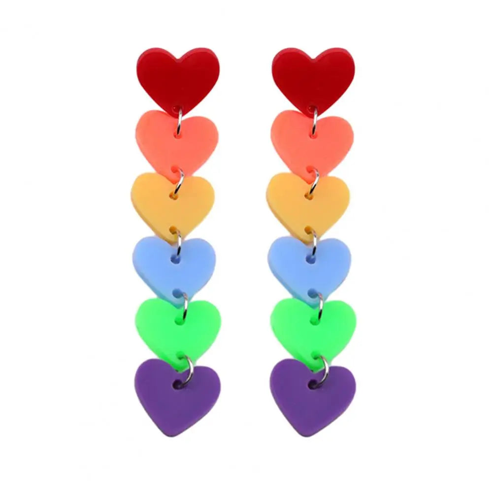 Rainbow Earrings Rainbow Series Geometric Shape Love Letter Chain Earrings Lightweight Statement Jewelry Gift for Her Day Gifts