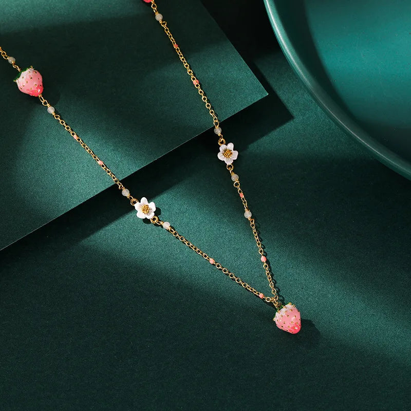 3D Pink Strawberry necklace
