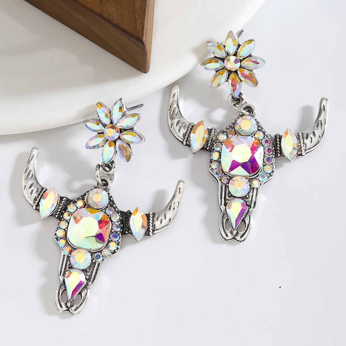 Gorgeous Steer Skull Stone Stud Earrings