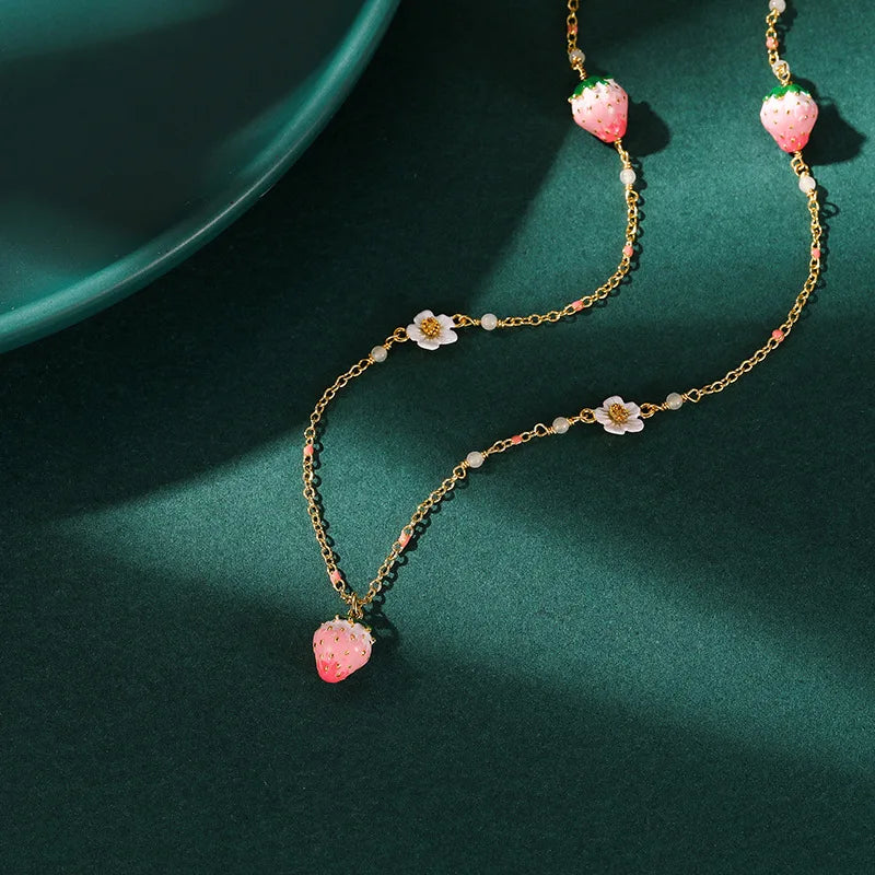 3D Pink Strawberry necklace