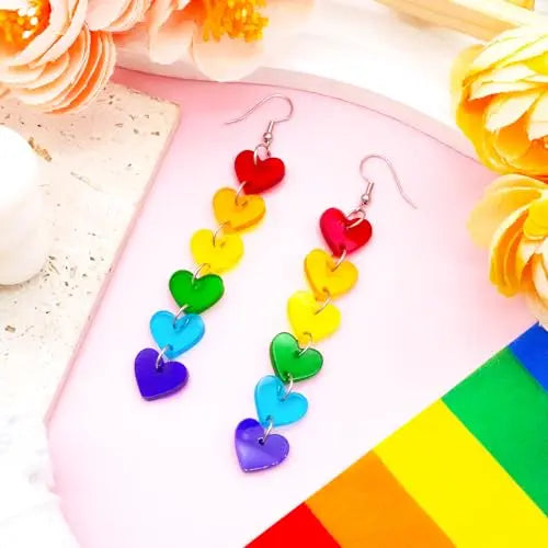 Vintage Rainbow Love Dangle Earrings Acrylic Tassel Superimposed Cardioid Drop Earrings Ladies Party Prom Ornament Gift