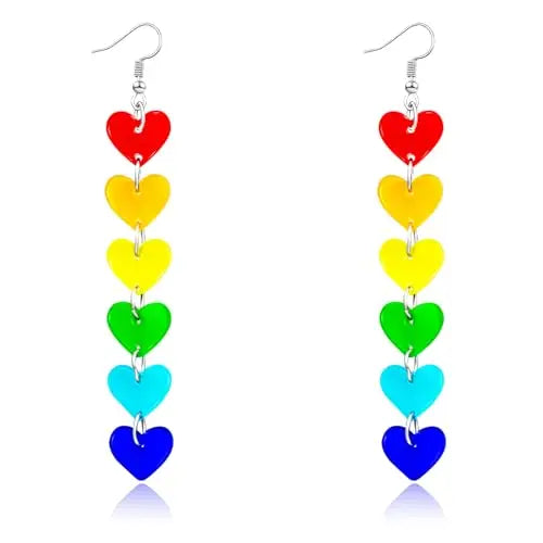 Vintage Rainbow Love Dangle Earrings Acrylic Tassel Superimposed Cardioid Drop Earrings Ladies Party Prom Ornament Gift