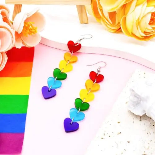 Vintage Rainbow Love Dangle Earrings Acrylic Tassel Superimposed Cardioid Drop Earrings Ladies Party Prom Ornament Gift