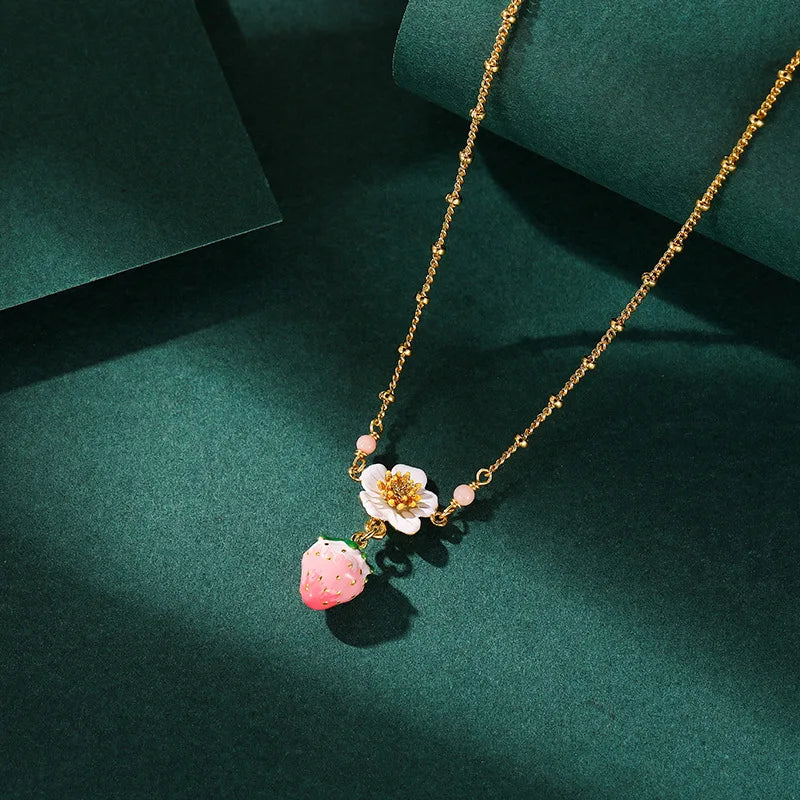 3D Pink Strawberry necklace