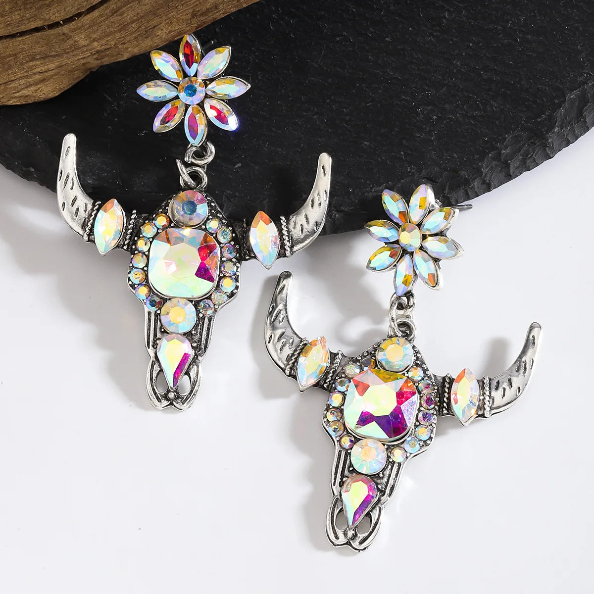 Gorgeous Steer Skull Stone Stud Earrings