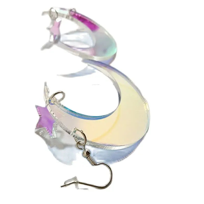 Star Moon Drop Earrings Acrylic Iridescence
