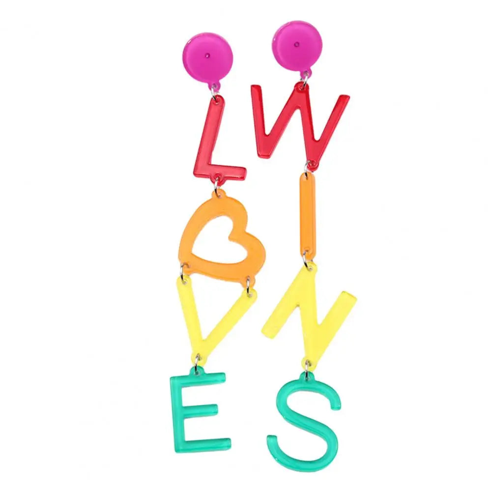 Rainbow Earrings Rainbow Series Geometric Shape Love Letter Chain Earrings Lightweight Statement Jewelry Gift for Her Day Gifts