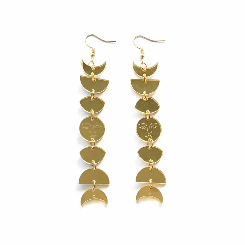 Iridescent Acrylic ʔaldzi (Moon) and sa (Sun) shape Earrings