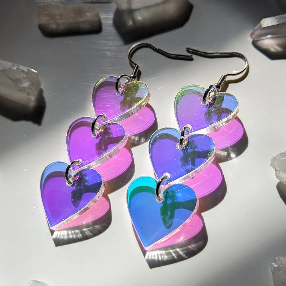 Heart Shaped Iridescent Waterfall Drop Earrings