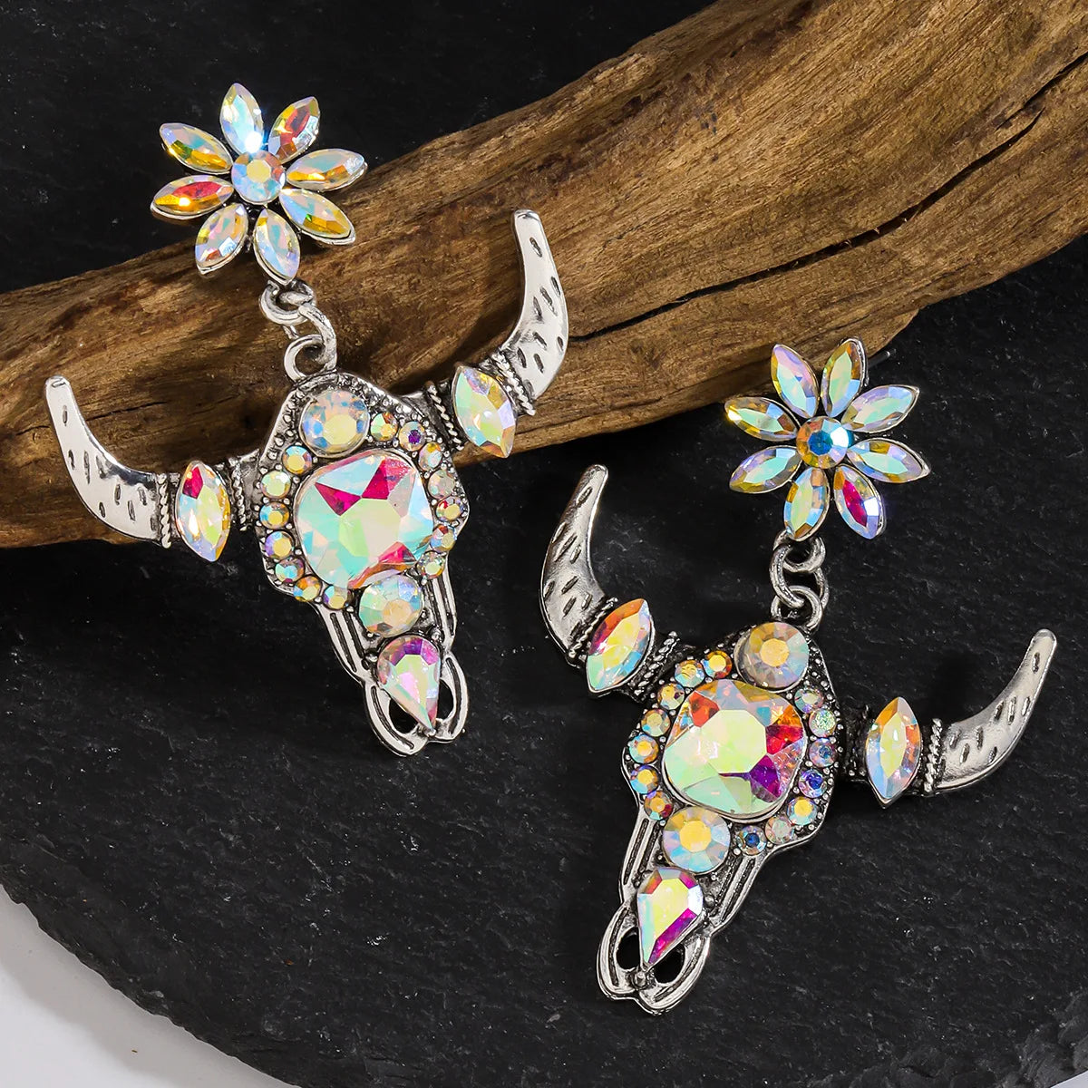Gorgeous Steer Skull Stone Stud Earrings