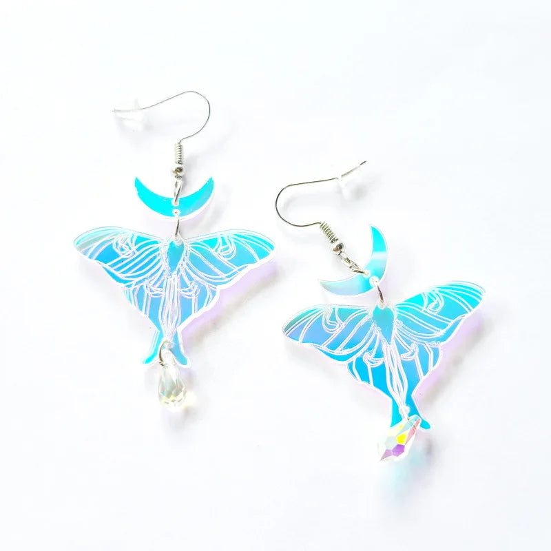 Simple Colorful Fairy Iridescent Butterfly Luna Moth Earrings For Women Cute Hypoallergenic Butterflies Earring Party Jewerly