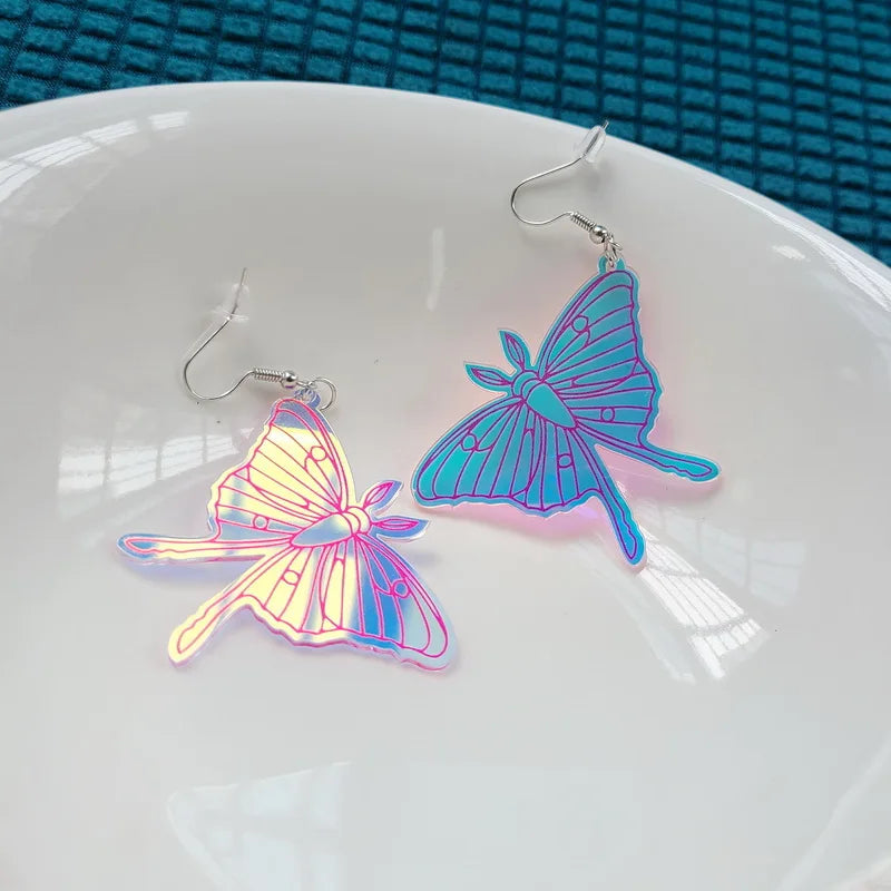 Simple Colorful Fairy Iridescent Butterfly Luna Moth Earrings For Women Cute Hypoallergenic Butterflies Earring Party Jewerly