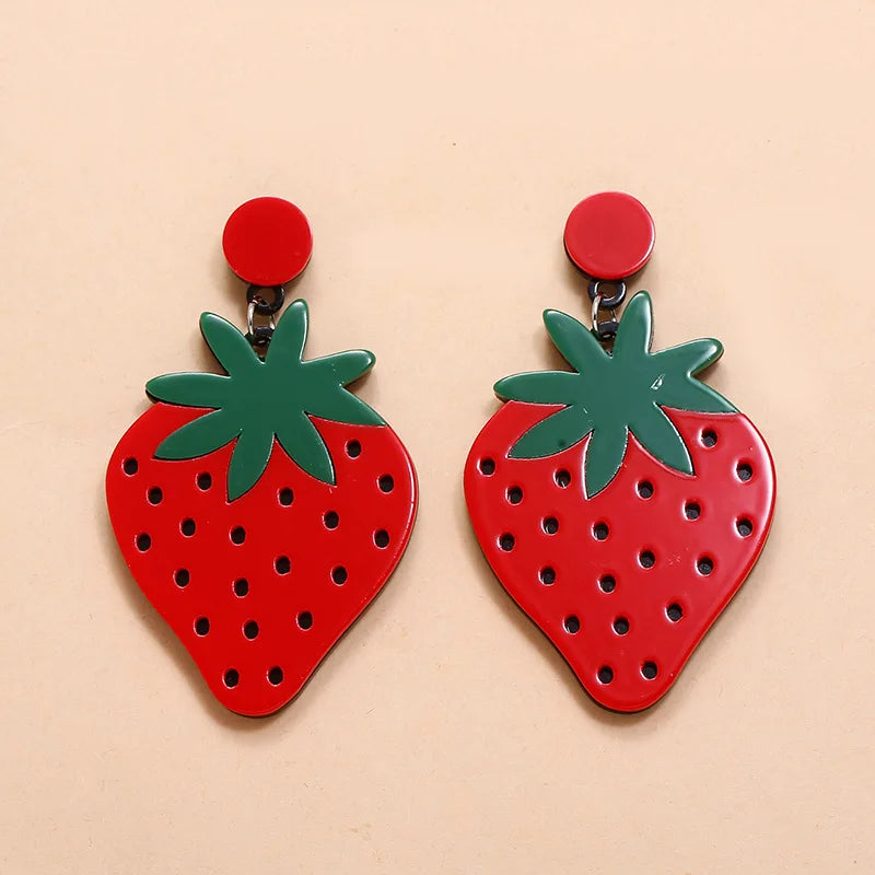 Strawberry Earrings Fashion Sweet Cute Fruit Earrings Simple Trendy Exaggerated Red Cherry Earring  Vegetable Pepper Earrings