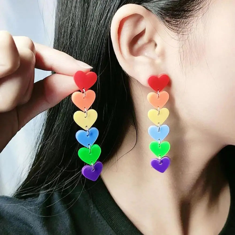 Rainbow Earrings Rainbow Series Geometric Shape Love Letter Chain Earrings Lightweight Statement Jewelry Gift for Her Day Gifts