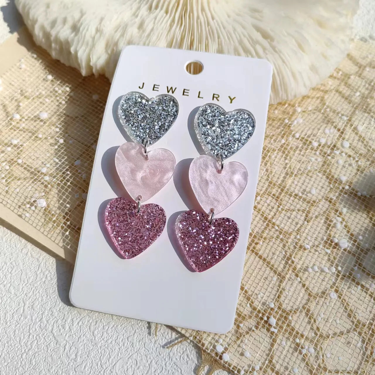 Heart Shaped Iridescent Waterfall Drop Earrings