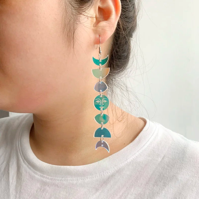Iridescent Acrylic ʔaldzi (Moon) and sa (Sun) shape Earrings