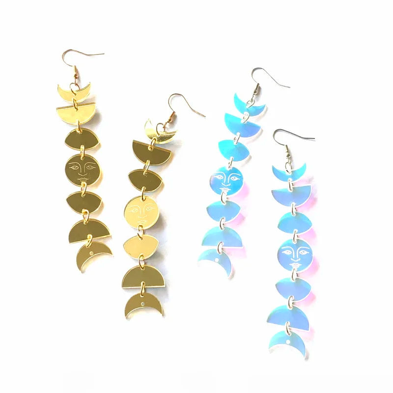 Iridescent Acrylic ʔaldzi (Moon) and sa (Sun) shape Earrings
