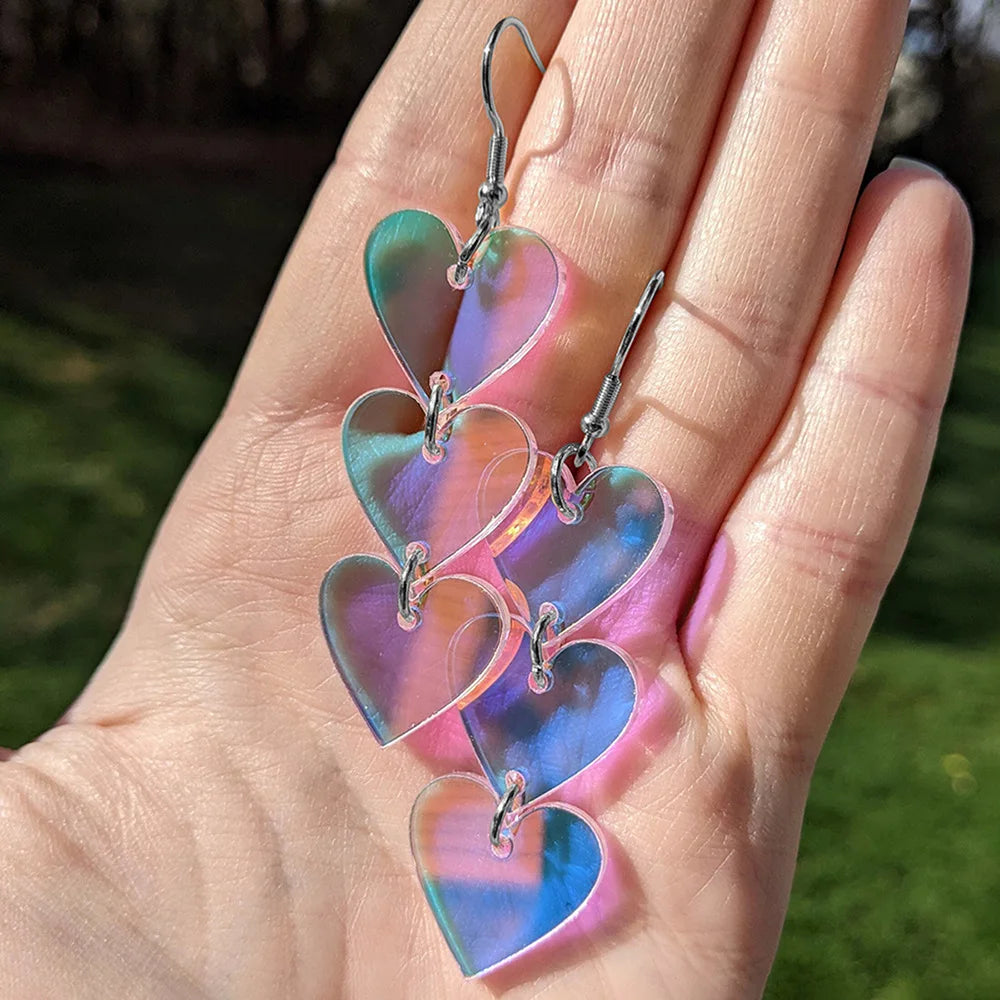 Heart Shaped Iridescent Waterfall Drop Earrings