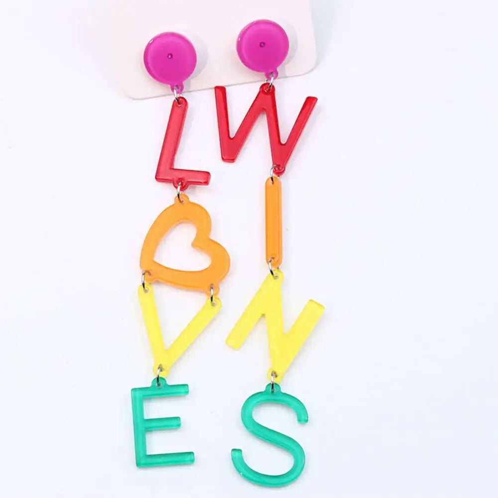Rainbow Earrings Rainbow Series Geometric Shape Love Letter Chain Earrings Lightweight Statement Jewelry Gift for Her Day Gifts