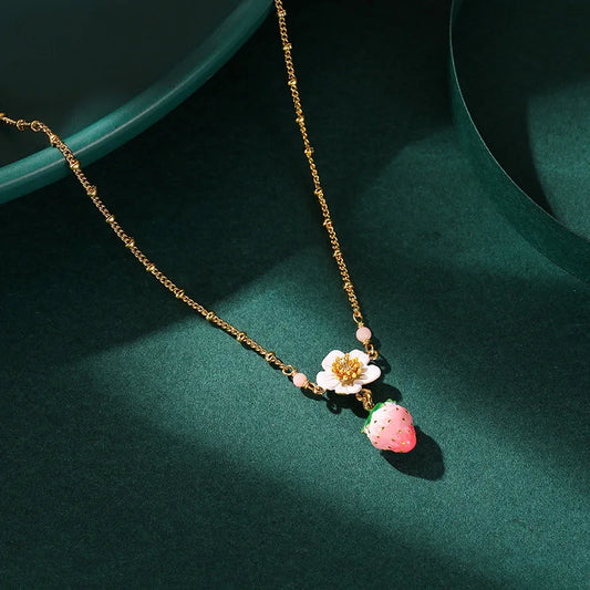 3D Pink Strawberry necklace