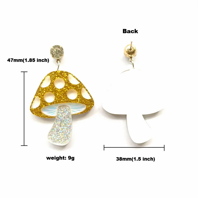 Romantic Glitter Iridescent Mushroom Pendant Acrylic Stud Earrings For Women Cute Charm Dangle Fashion Jewelry