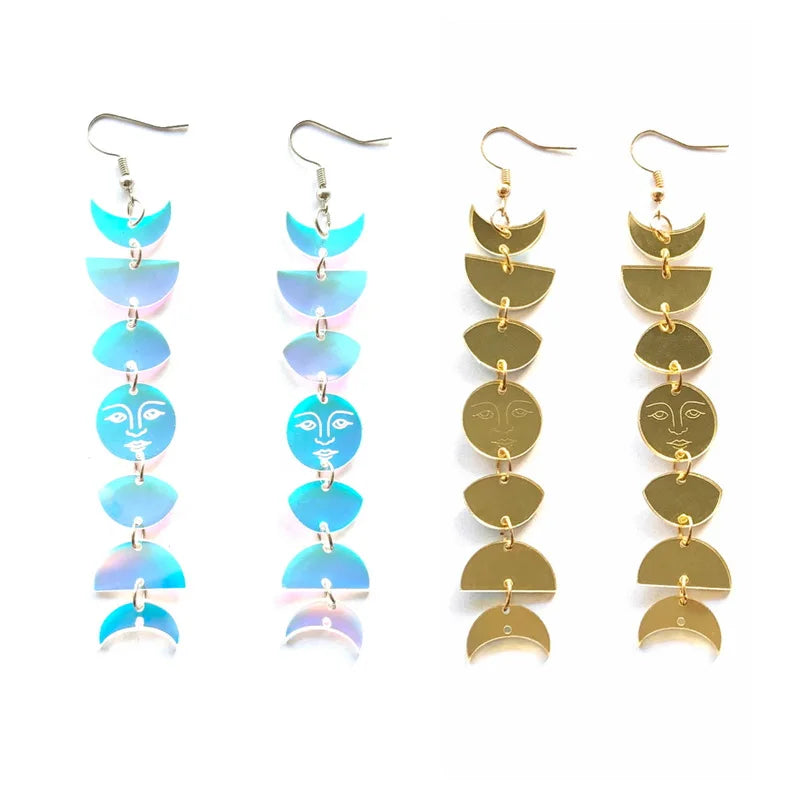 Iridescent Acrylic ʔaldzi (Moon) and sa (Sun) shape Earrings