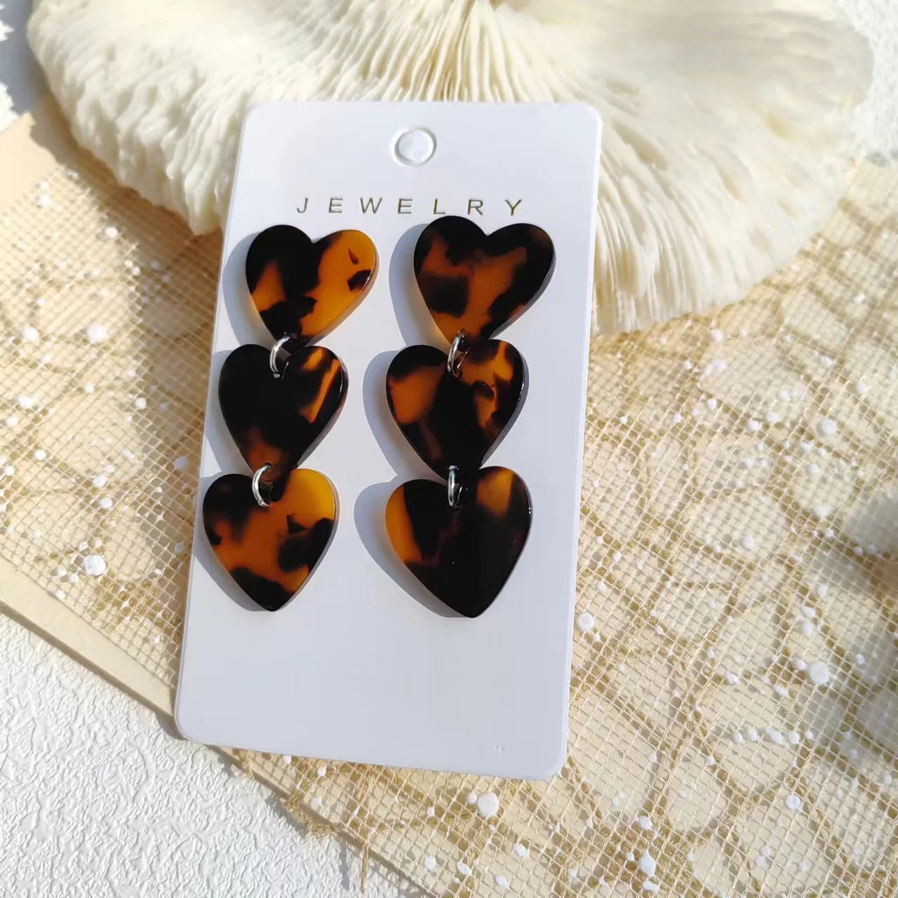 Heart Shaped Iridescent Waterfall Drop Earrings