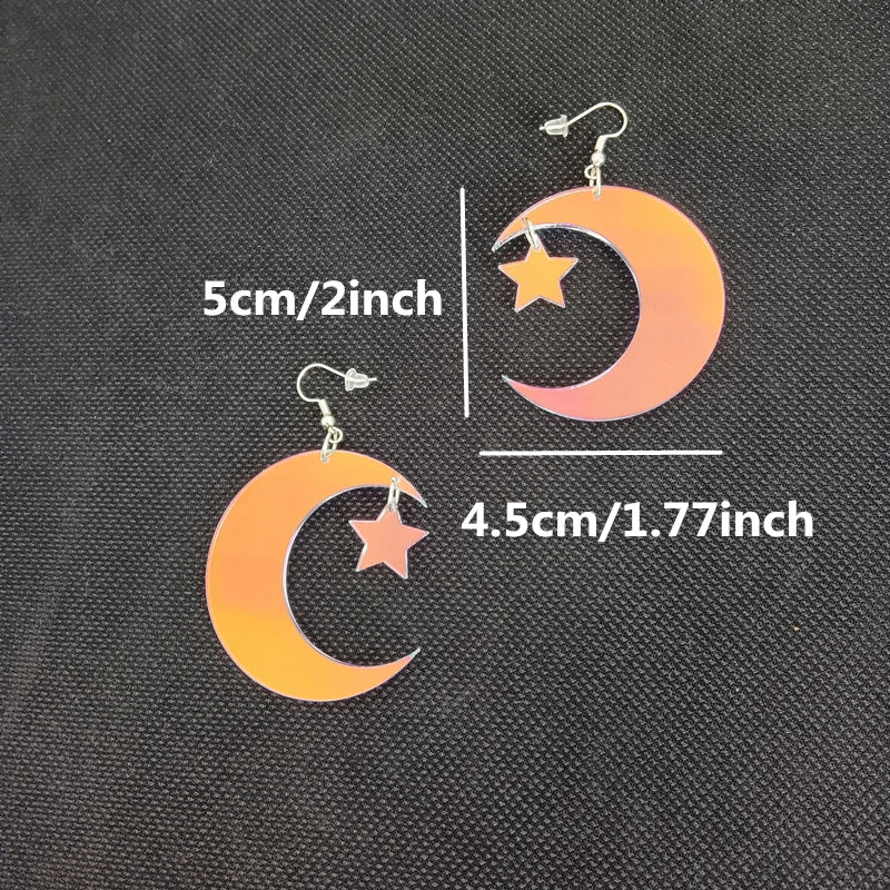 Star Moon Drop Earrings Acrylic Iridescence
