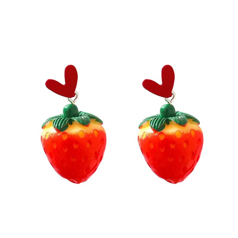 Women's Sweet and Cute Red Strawberry Earrings Autumn and Winter High Quality Fruit Versatile Heart Earrings