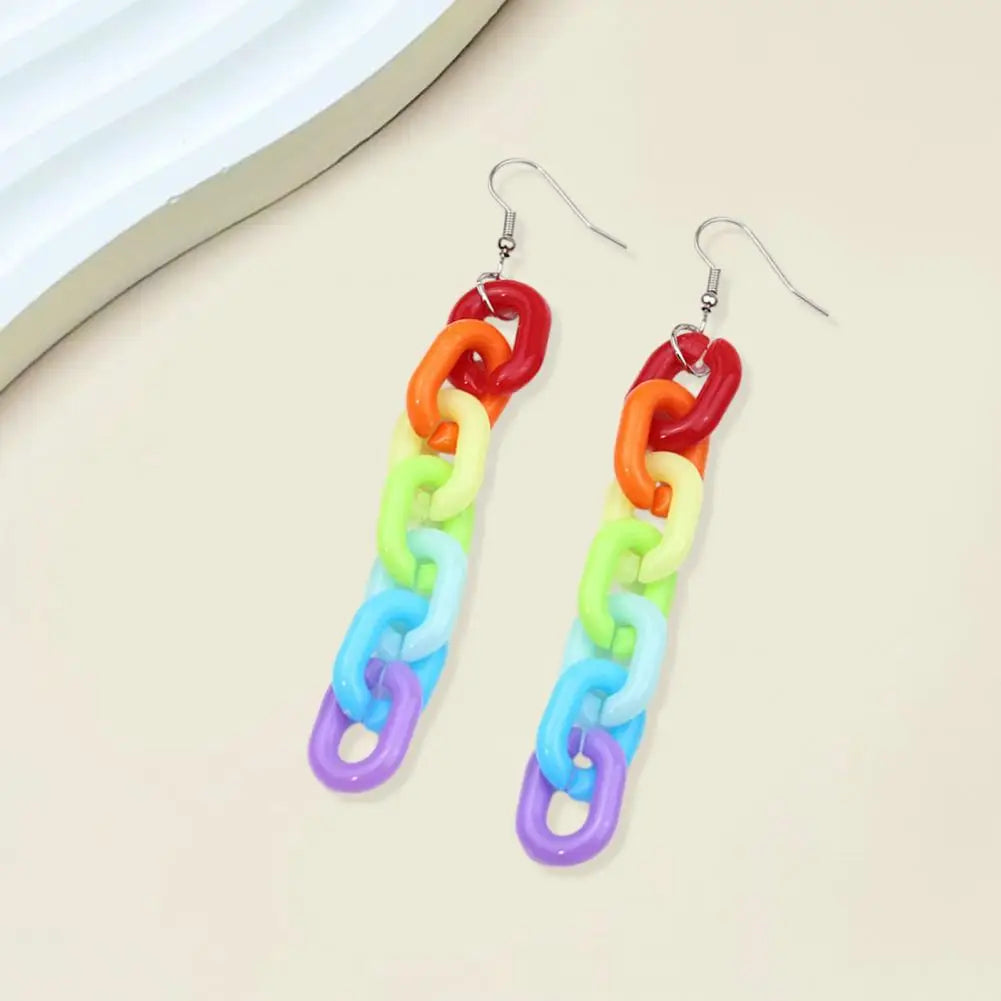Rainbow Earrings Rainbow Series Geometric Shape Love Letter Chain Earrings Lightweight Statement Jewelry Gift for Her Day Gifts