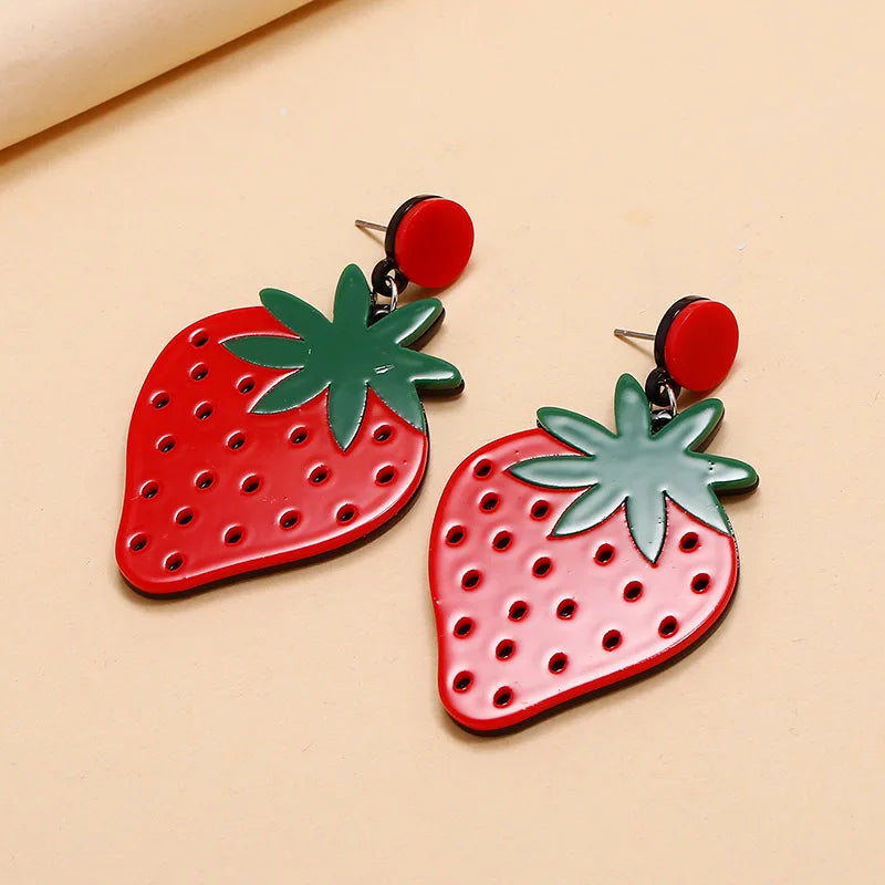 Strawberry Earrings Fashion Sweet Cute Fruit Earrings Simple Trendy Exaggerated Red Cherry Earring  Vegetable Pepper Earrings