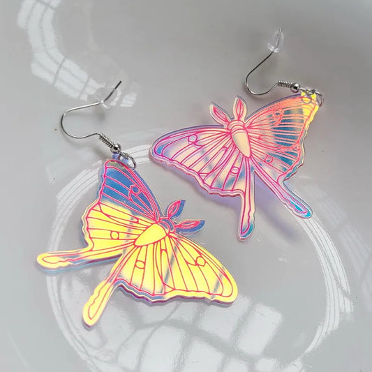 Simple Colorful Fairy Iridescent Butterfly Luna Moth Earrings For Women Cute Hypoallergenic Butterflies Earring Party Jewerly