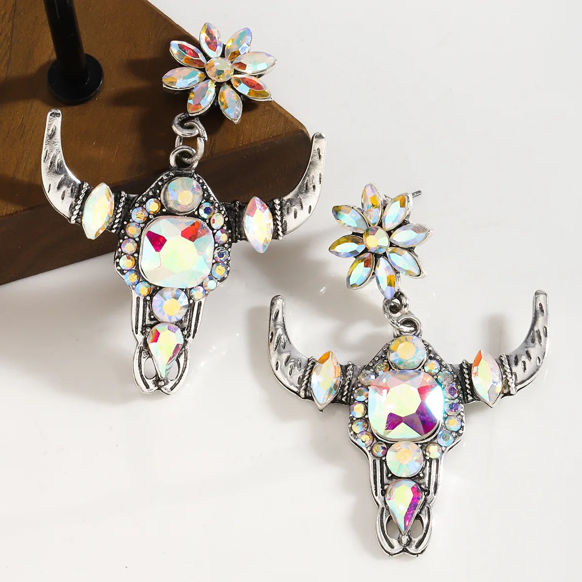 Gorgeous Steer Skull Stone Stud Earrings