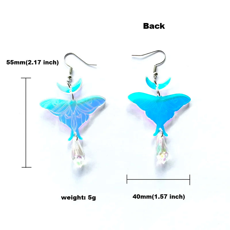 Simple Colorful Fairy Iridescent Butterfly Luna Moth Earrings For Women Cute Hypoallergenic Butterflies Earring Party Jewerly