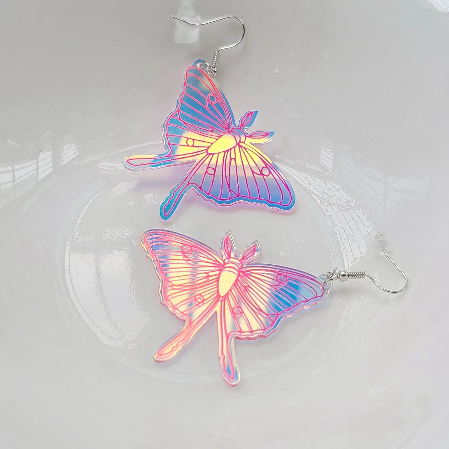 Simple Colorful Fairy Iridescent Butterfly Luna Moth Earrings For Women Cute Hypoallergenic Butterflies Earring Party Jewerly