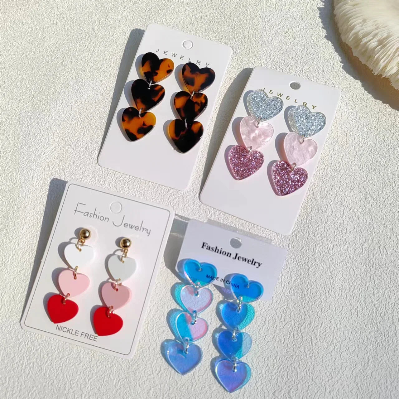 Heart Shaped Iridescent Waterfall Drop Earrings