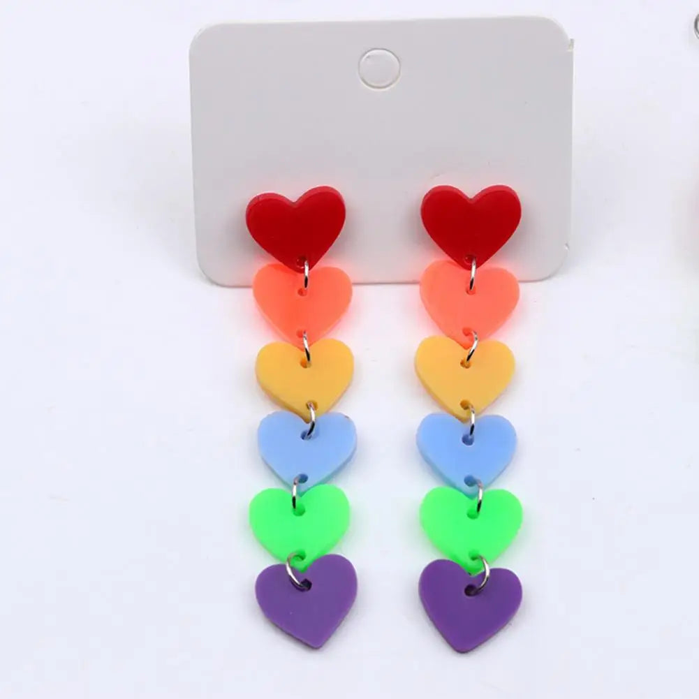 Rainbow Earrings Rainbow Series Geometric Shape Love Letter Chain Earrings Lightweight Statement Jewelry Gift for Her Day Gifts