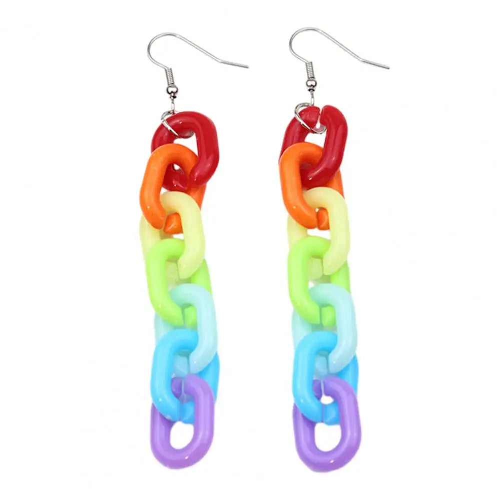 Rainbow Earrings Rainbow Series Geometric Shape Love Letter Chain Earrings Lightweight Statement Jewelry Gift for Her Day Gifts