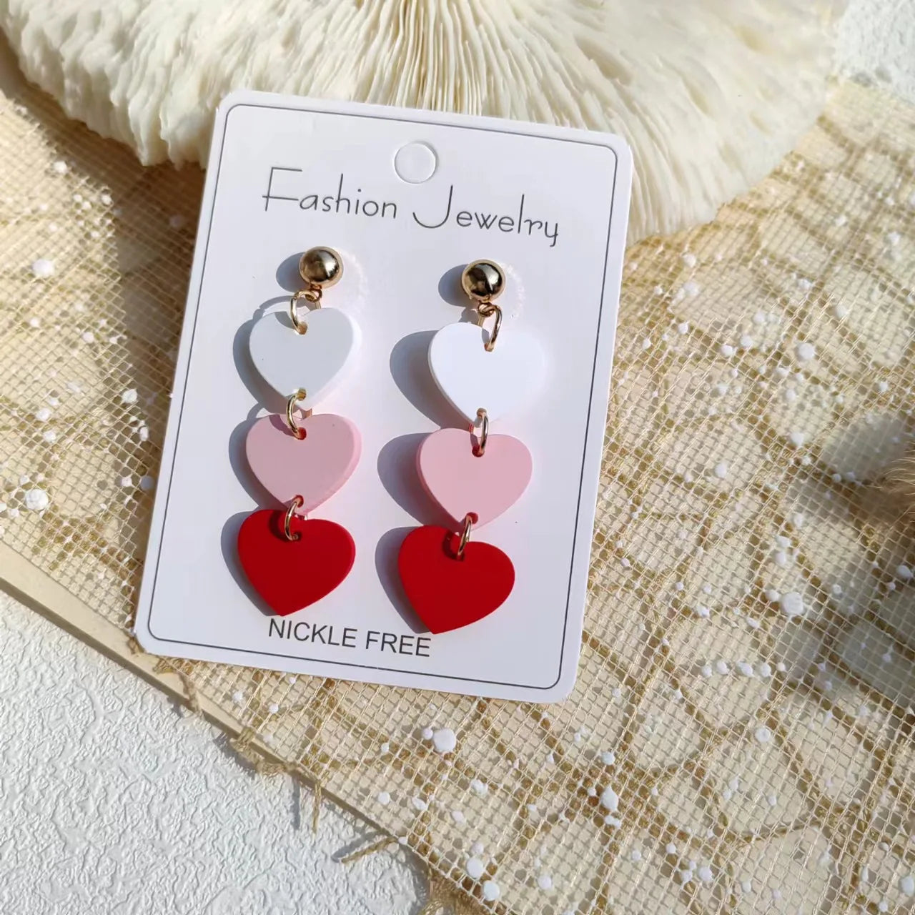 Heart Shaped Iridescent Waterfall Drop Earrings