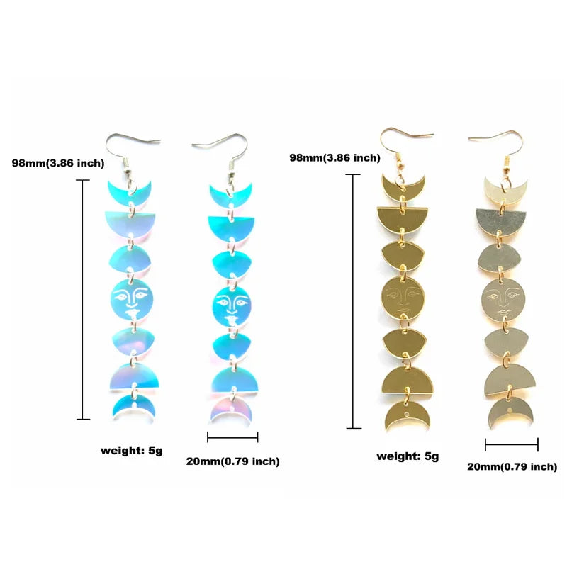 Iridescent Acrylic ʔaldzi (Moon) and sa (Sun) shape Earrings