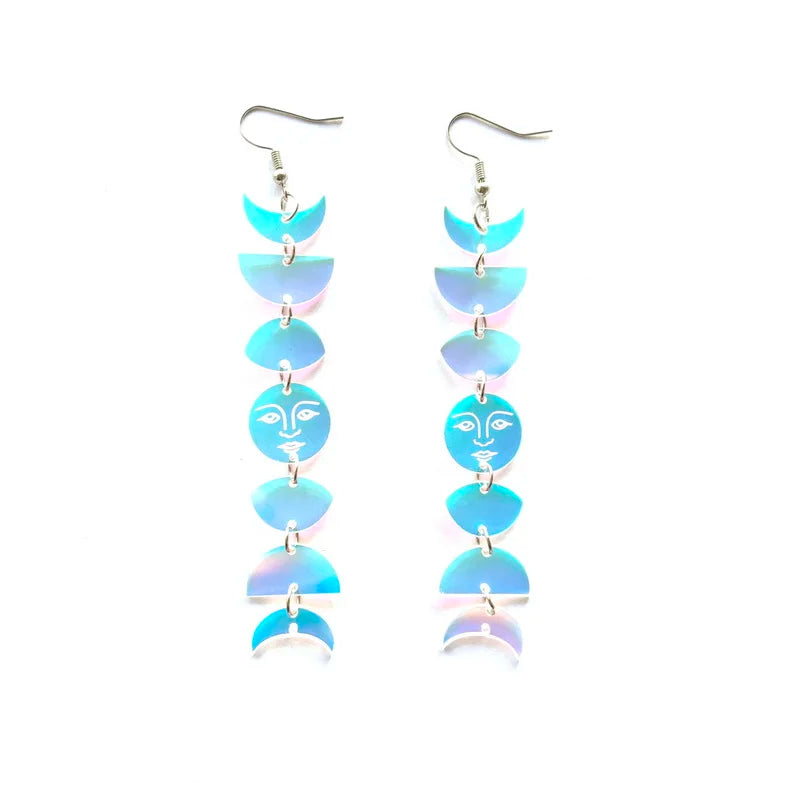 Iridescent Acrylic ʔaldzi (Moon) and sa (Sun) shape Earrings