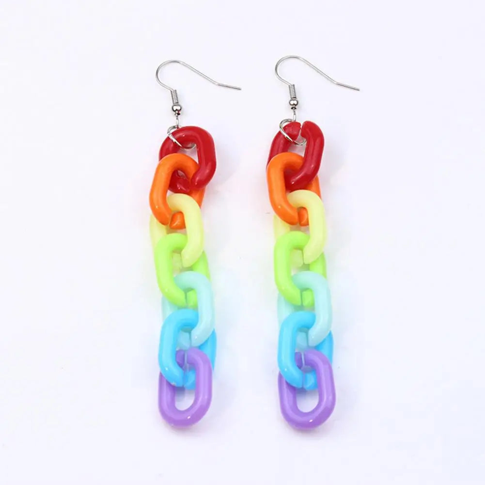 Rainbow Earrings Rainbow Series Geometric Shape Love Letter Chain Earrings Lightweight Statement Jewelry Gift for Her Day Gifts